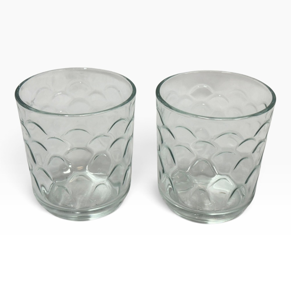 Libbey Clear Glass Fish Scale Scalloped Tumblers Rocks Glasses Set of 2